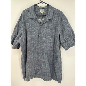 LL Bean Men's‎ XL Tall Short Sleeve Button Up Shirt Blue Aztec Print Cotton